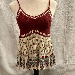 Junior’s American Rag Maroon Crochet & Floral Boho Festival Tank, NWOT, S